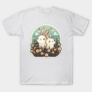 Happy Rabbits in Garden Kawaii T-Shirt